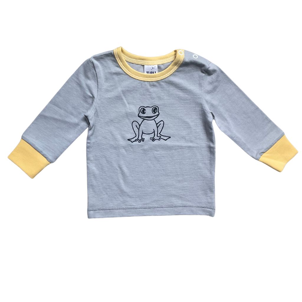 "Frog" Baby Sweater – Light Grey with Yellow